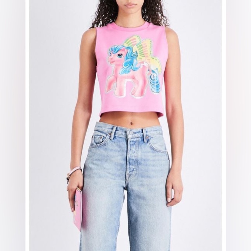 Moschino Women's Ladies Pink Cropped My Little Pony-print Stretch-cotton Top NWT